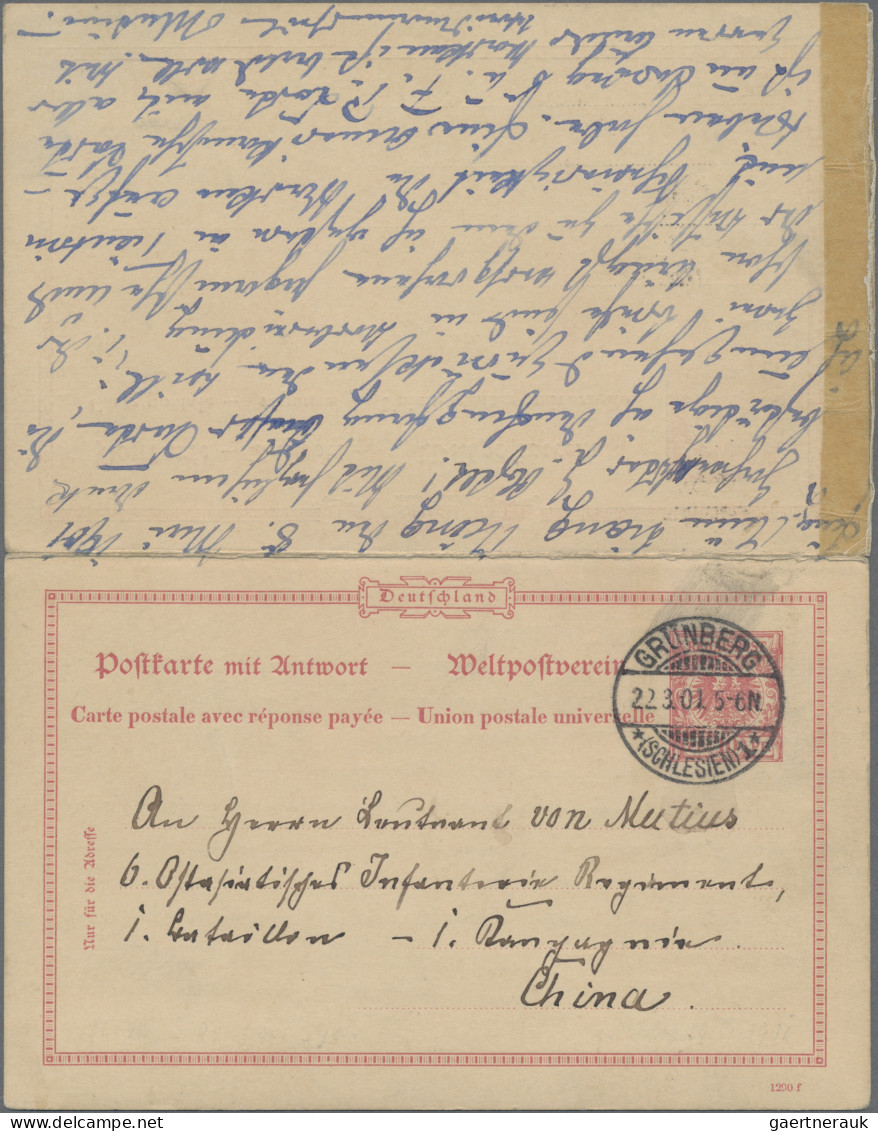 Deutsche Post In China - Ganzsachen: 1901, 10/10 Pf. Reichspost Karmin GA-Doppel - Chine (bureaux)