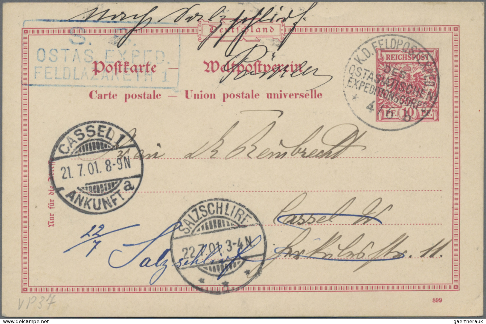 Deutsche Post In China - Ganzsachen: 1901, 10 Pf. Reichspost Karmin GA-Karte Mit - Chine (bureaux)