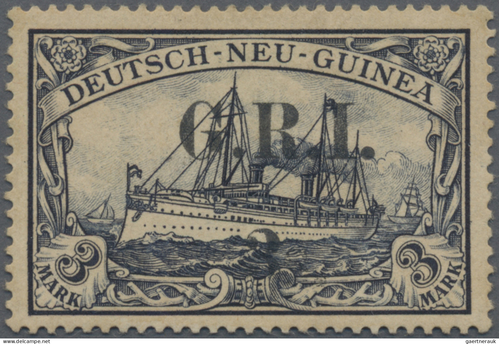 Deutsch-Neuguinea - Britische Besetzung: 1914 "G.R.I. 3s." Auf 3 M. Violettschwa - Duits-Nieuw-Guinea