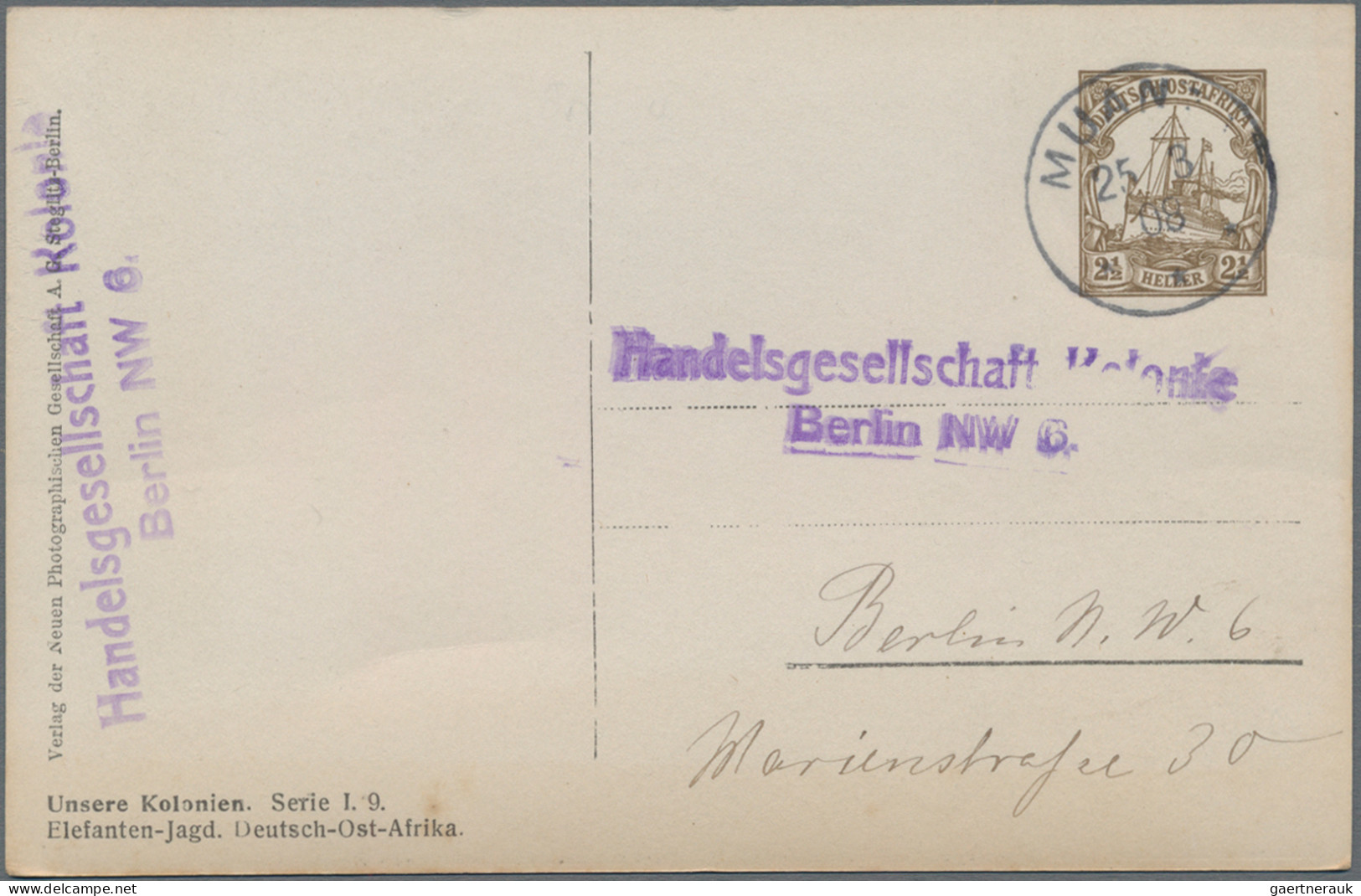 Deutsch-Ostafrika - Ganzsachen: 1908, 2½ H Braun Privatpostkarte, Rs. Mit S/w Fo - Deutsch-Ostafrika