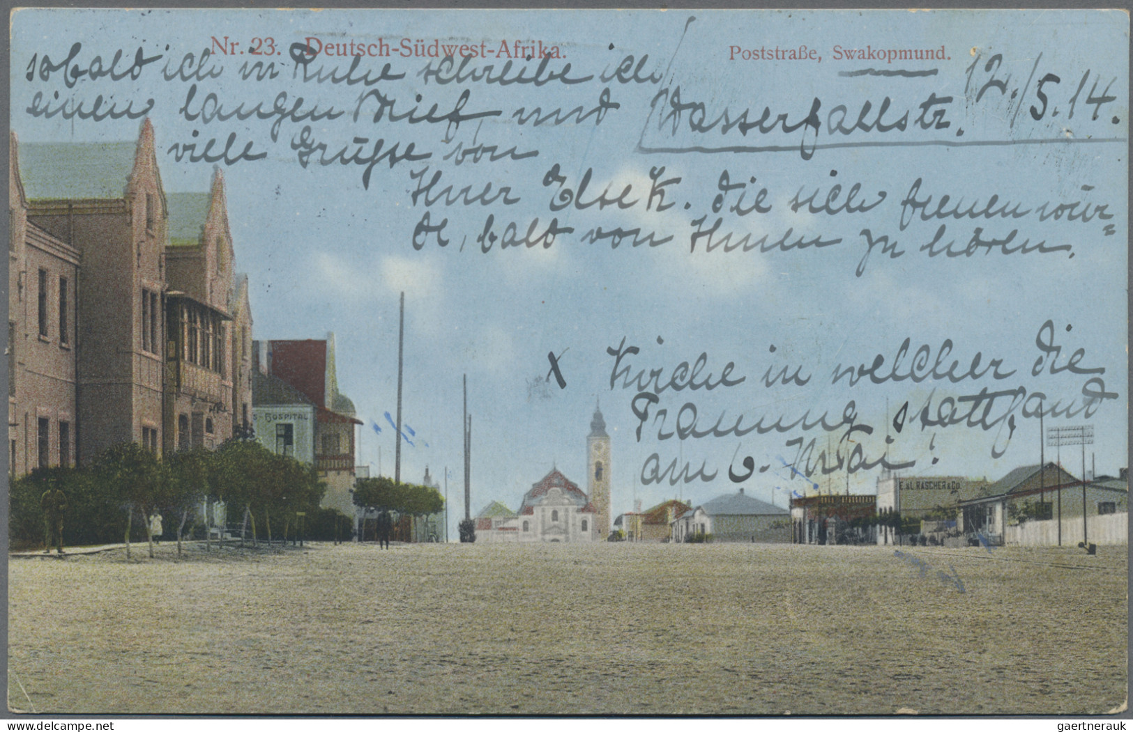 Deutsch-Südwestafrika: 1914, Ansichtskarte ("Poststraße In Swakopmund") Mit 5 Pf - German South West Africa