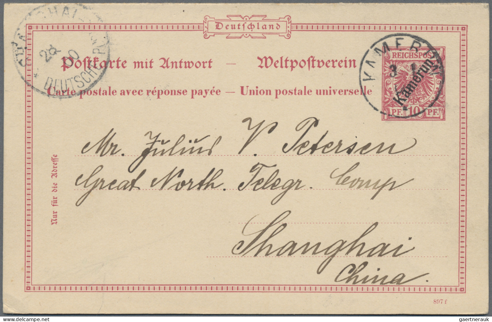 Deutsche Kolonien - Kamerun - Ganzsachen: 1900, Doppelkarte Aufdruck 10 Pfg.+10 - Kameroen