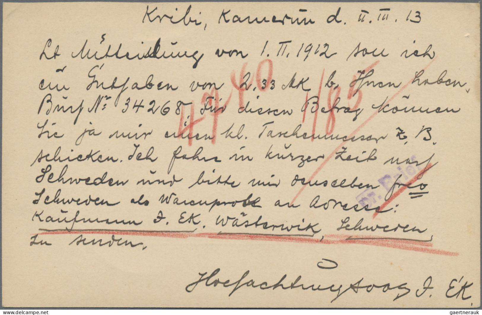 Deutsche Kolonien - Kamerun - Ganzsachen: 1913, 5 Pf. Kaiseryacht Frageteil Als - Cameroun