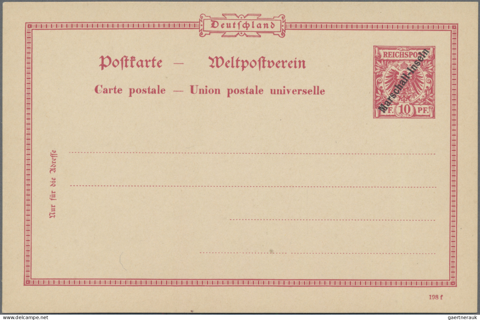 Deutsche Kolonien - Marshall-Inseln - Ganzsachen: 1897, 10 Pf. Reichspost Karmin - Marshall-Inseln