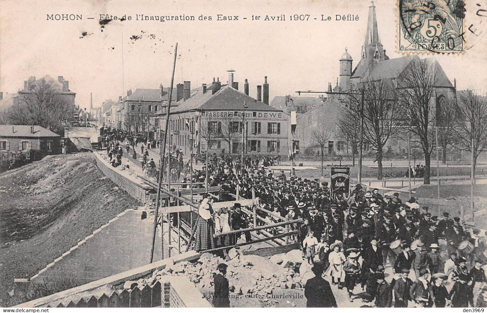 MOHON (Ardennes) - Fête De L'Inauguration Des Eaux, 1er Avril 1907 - Le Défilé - Voyagé (2 Scans) - Andere & Zonder Classificatie