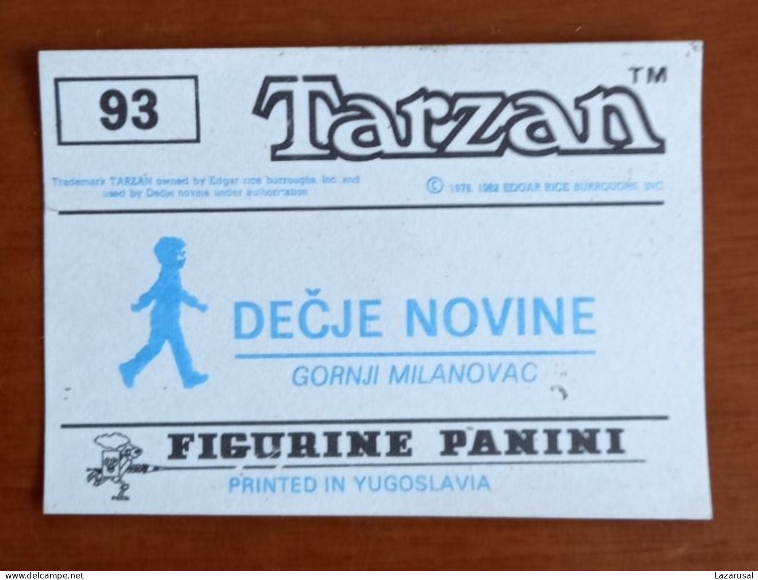 #14 TARZAN Panini Sticker (Printed In Yugoslavia - Decje Novine) RARE - Autres & Non Classés