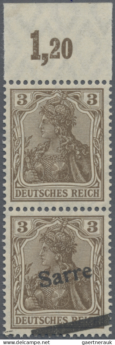 Deutsche Abstimmungsgebiete: Saargebiet: 1920 3 (Pf) Dunkelockerbraun Im Senkrec - Unused Stamps