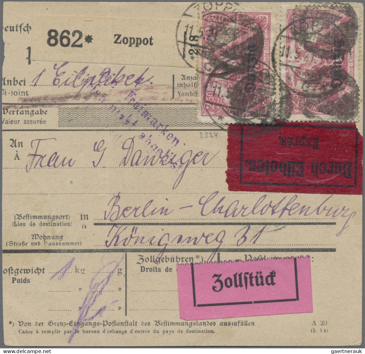 Danzig: 1920, Freimarken 2,50Mark, 2 Stck. Vorderseitig Sowie 1,50 Mark Rückseit - Sonstige & Ohne Zuordnung