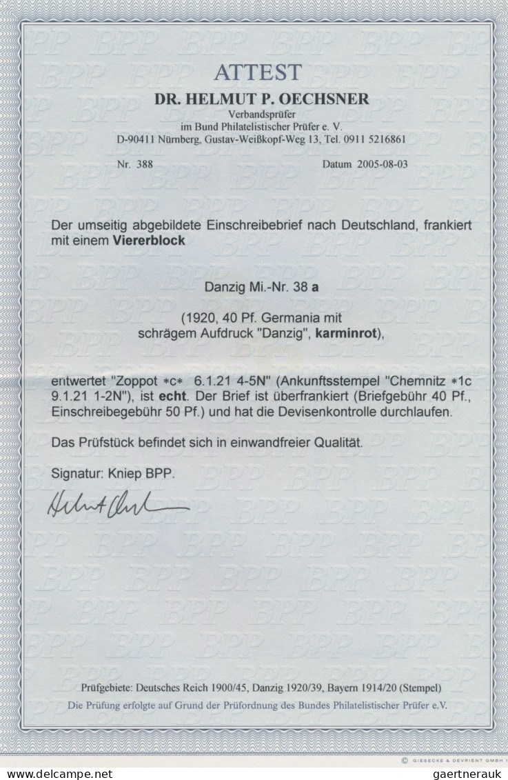 Danzig: 1920, Kleiner Innendienst 40 Pfg. Karminrot/schwarz Im 4er-Block Auf übe - Otros & Sin Clasificación