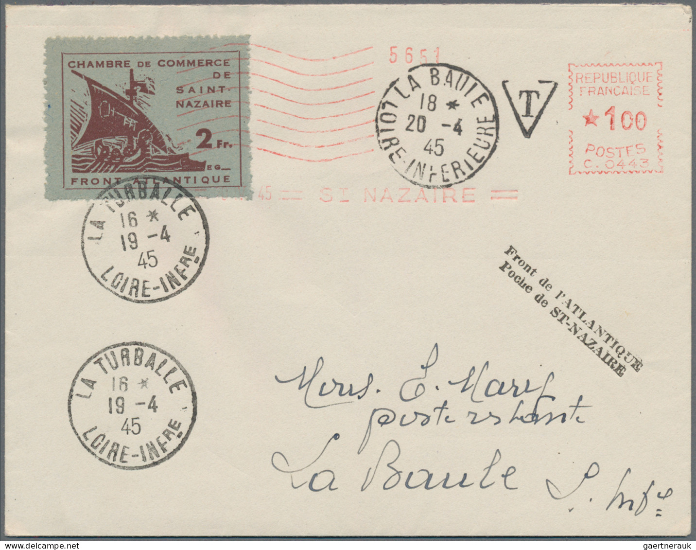 Dt. Besetzung II WK - Frankreich - St. Nazaire: 1945 Die Beiden Freimarken Der H - Occupation 1938-45