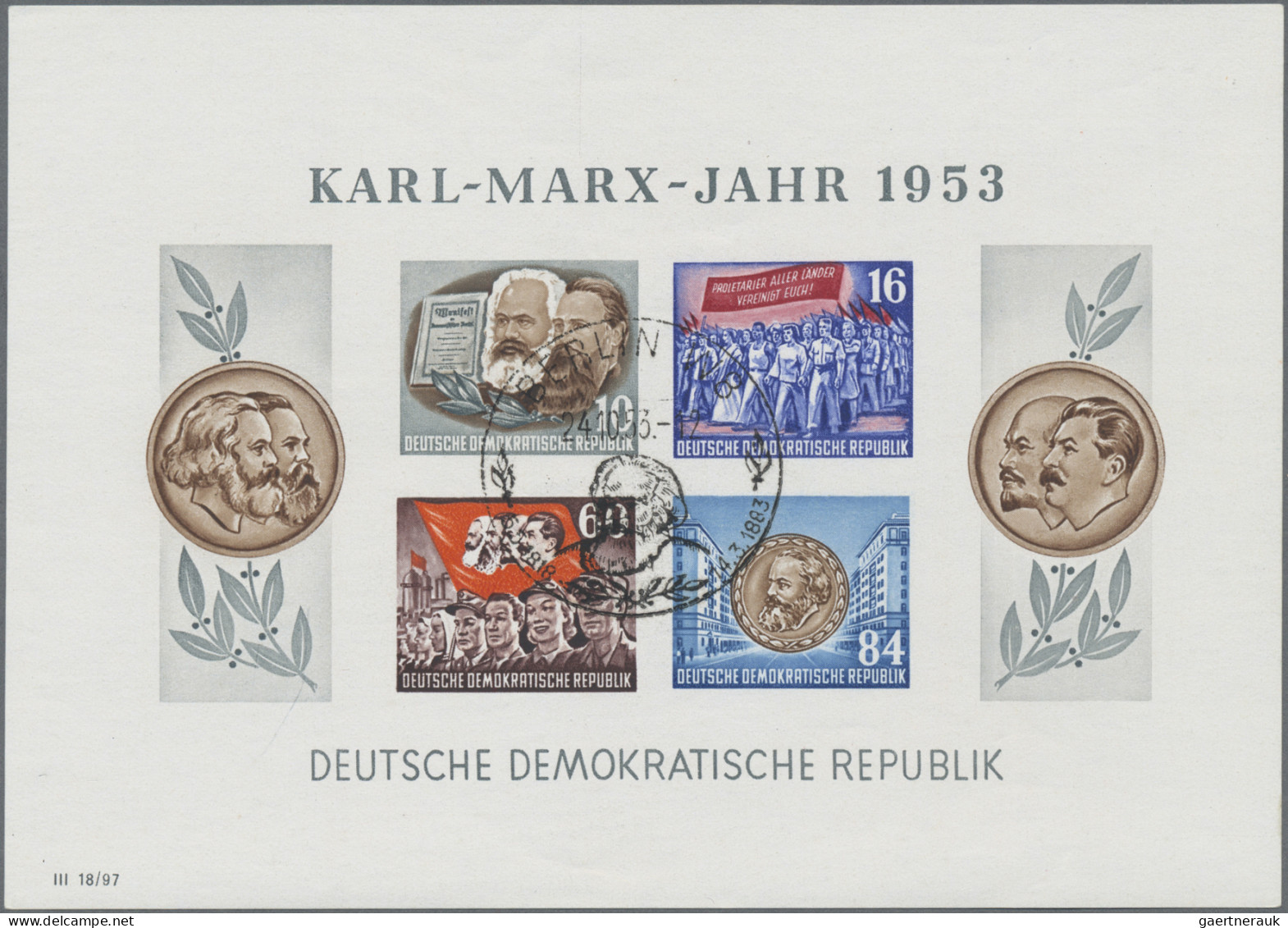 DDR: 1953, Marx-Blocks Komplett Mit SST Und Vollem Originalgummi, Signiert Rehn - Gebruikt