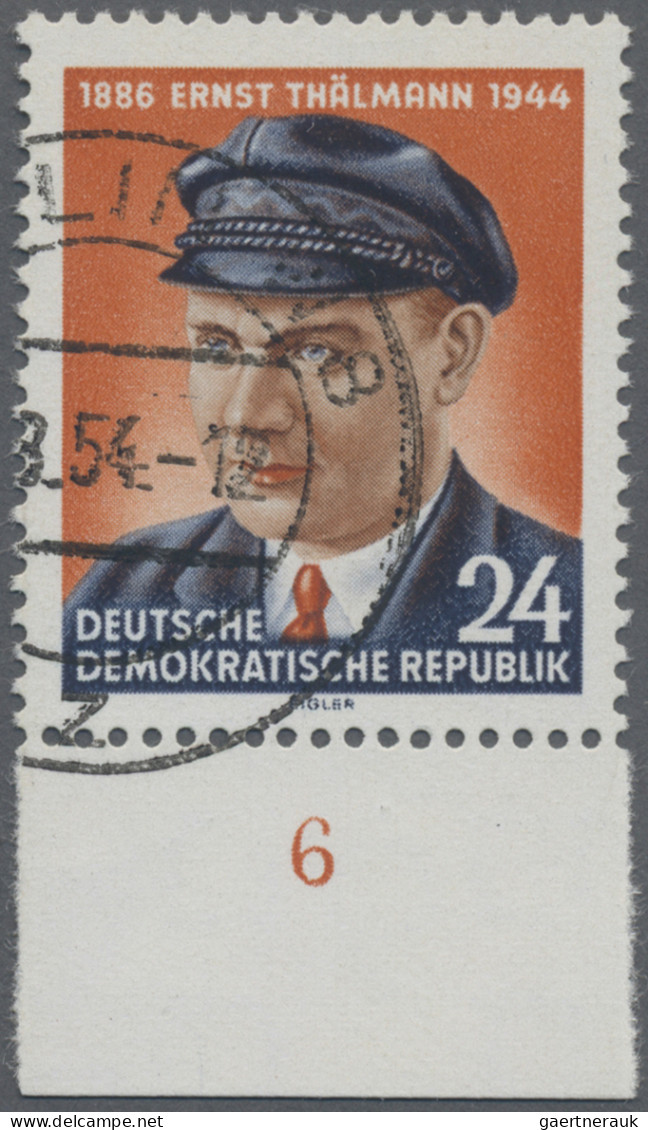 DDR: 1954, 24 Pfg. Thälmann Mit Senkrechtem Wasserzeichen, Unterrrandstück Klar - Gebruikt