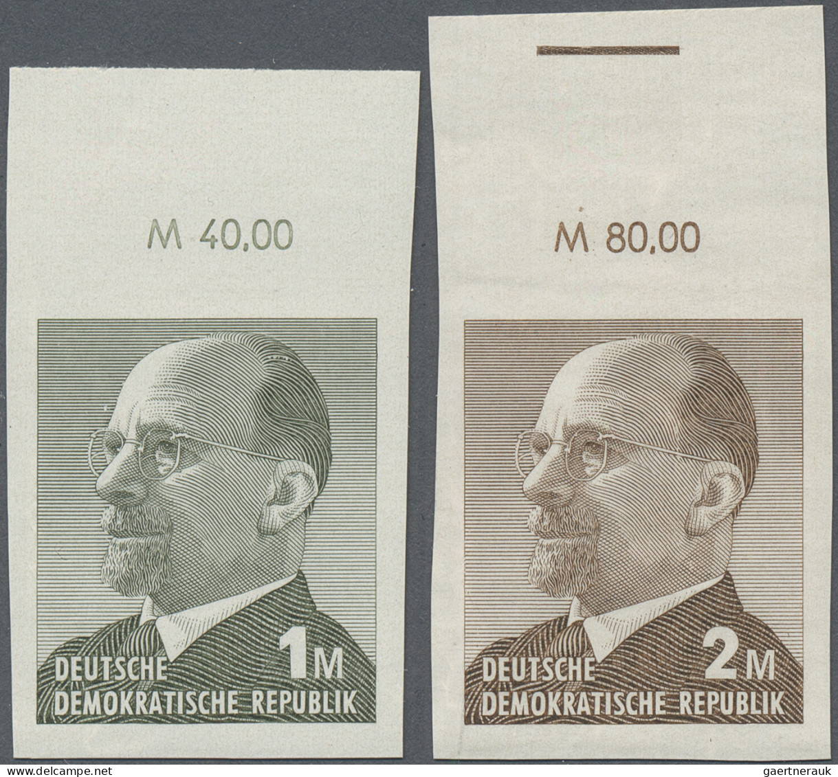 DDR: 1969, Ulbricht 1 Mark Grünoliv Und 2 Mark Siena, Zwei Ungezähnte Oberrandst - Unused Stamps