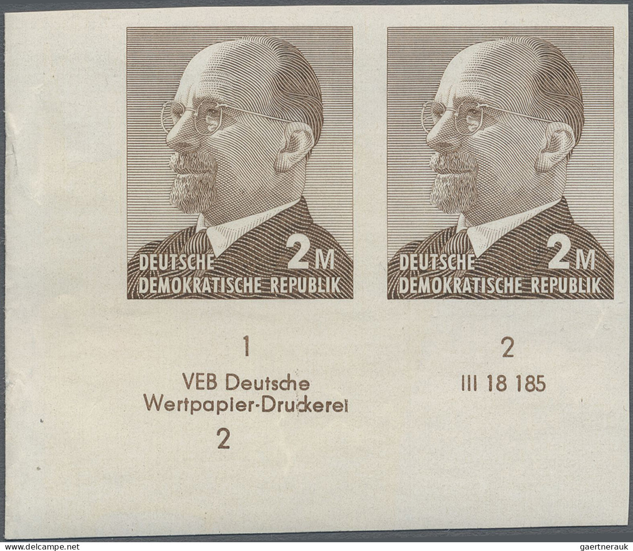 DDR: 1969, Ulbricht 1 Mark Grünoliv Und 2 Mark Siena, Je Zwei Ungezähnte Eckrand - Unused Stamps