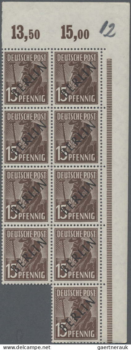 Berlin: 1948, Schwarzaufdruck 2 Pf - 5 M, Der Komplette Satz In Postfrischen 9er - Neufs
