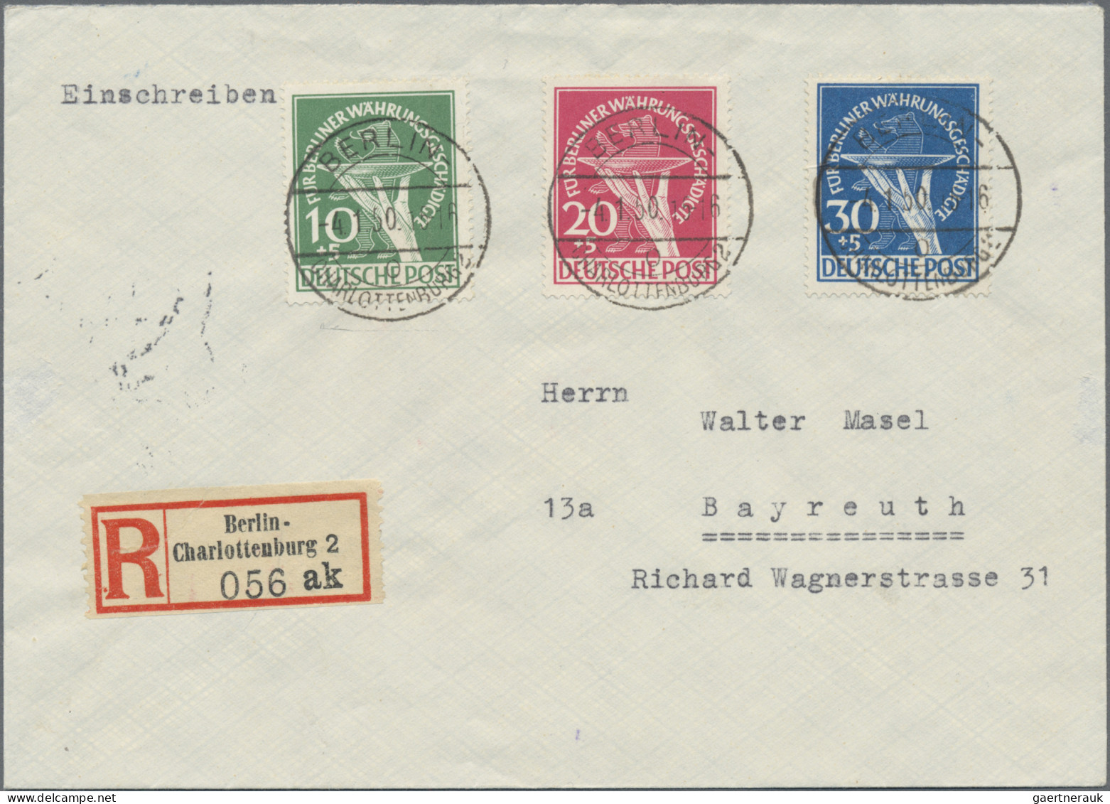 Berlin: 1949, Währungsgeschädigte Als Attraktive Satzfrankatur Portogerecht Auf - Lettres & Documents