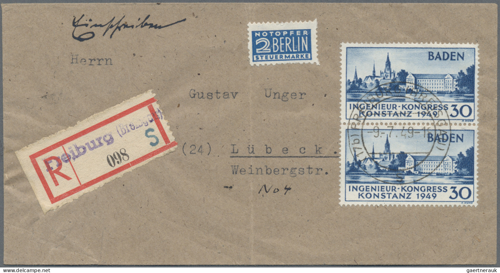 Französische Zone - Baden: 1949, 30 Pfg. Konstanz I Im Senkrechten Paar Als Port - Other & Unclassified