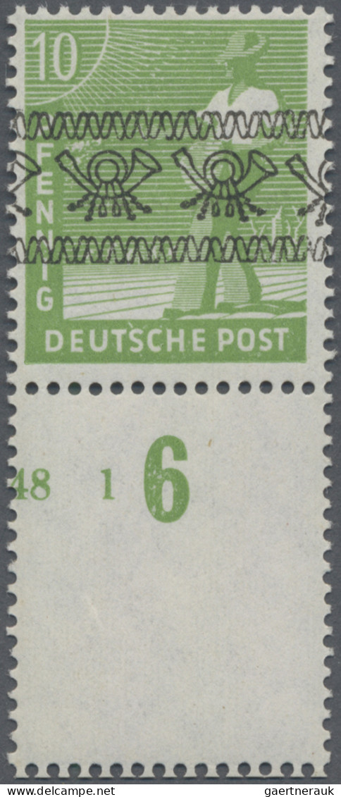 Bizone: 1948, 10 Pf Dkl'gelbgrün Mit Netzaufdruck Und Unten Anhängendem Gezähnte - Sonstige & Ohne Zuordnung