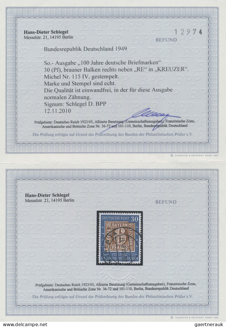 Bundesrepublik Deutschland: 1949, 30 Pfg. 100 Jahre Deutsche Briefmarken, Platte - Gebruikt