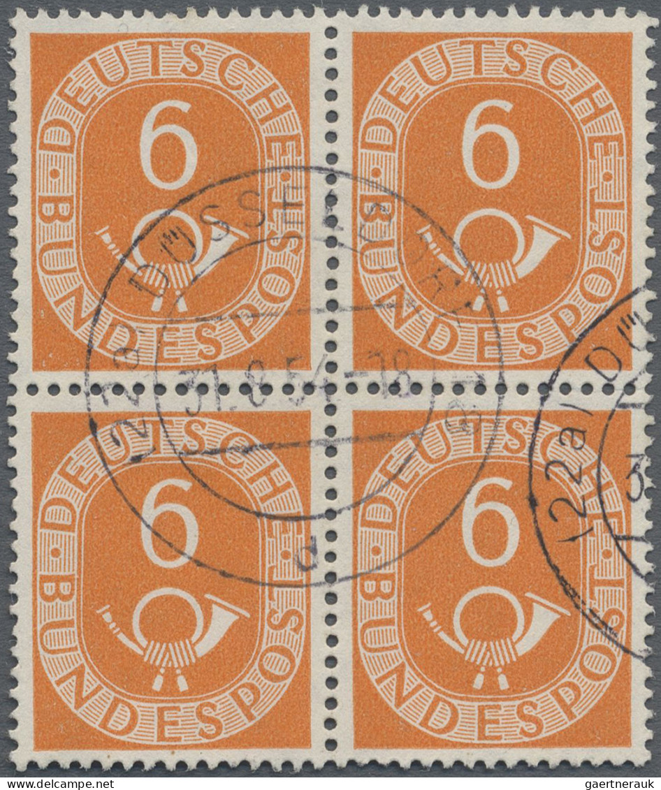 Bundesrepublik Deutschland: 1951, Posthorn 6 Pfg Als Zentrisch Gestempelter Vier - Used Stamps