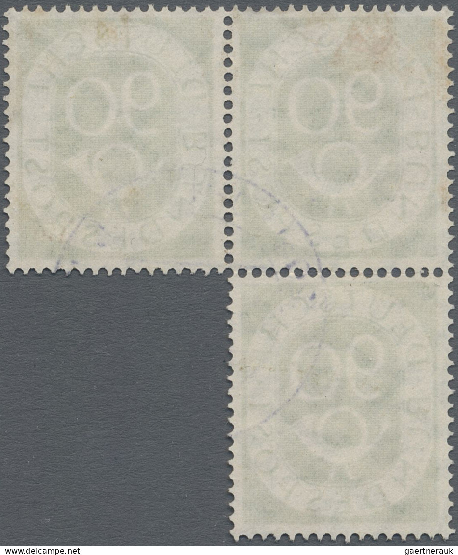 Bundesrepublik Deutschland: 1951, Posthorn 6 Pfg Als Zentrisch Gestempelter Vier - Used Stamps