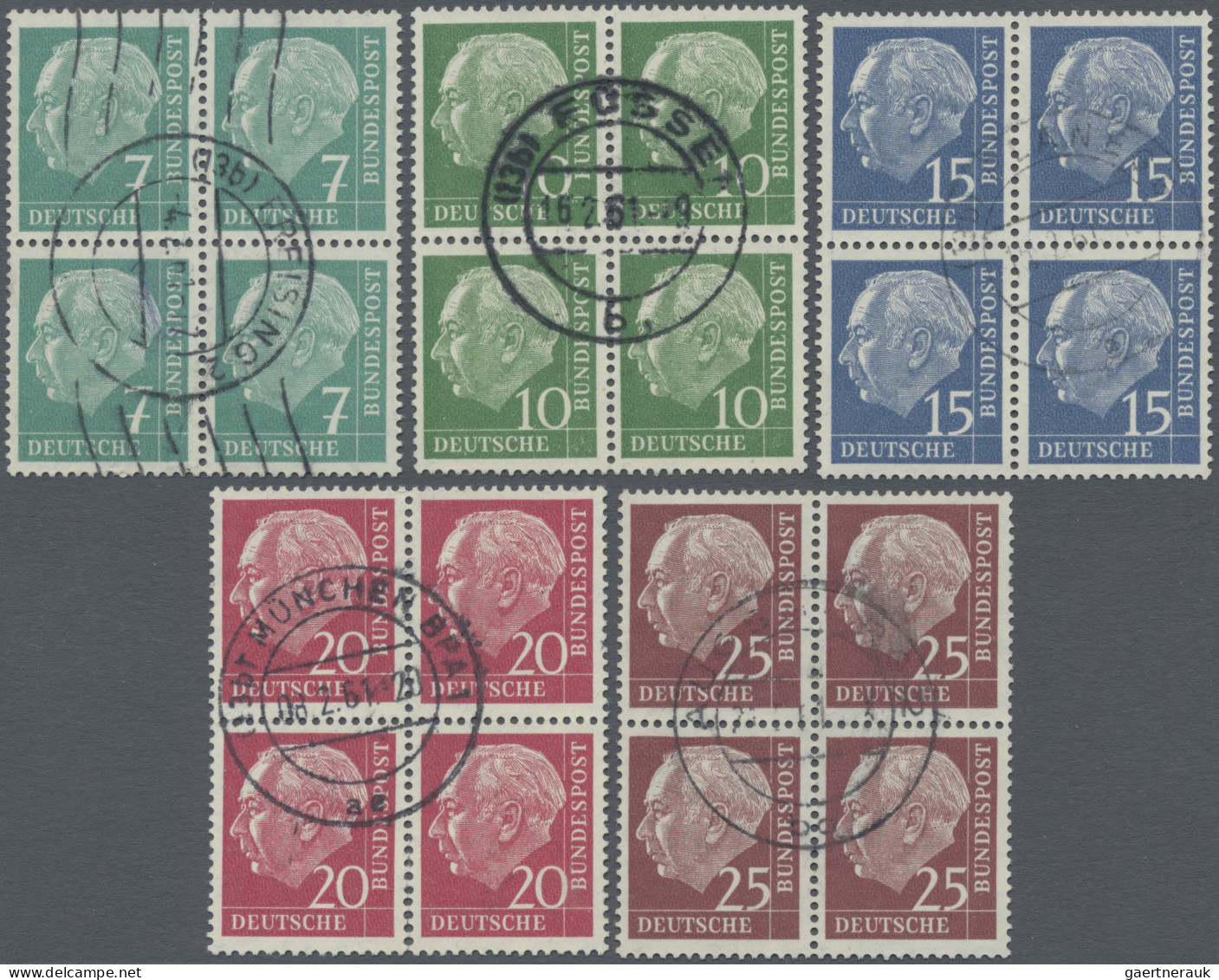 Bundesrepublik Deutschland: 1960, Heuss Lumogen, 7, 10, 15, 20 Und 25 Pfg., Fünf - Used Stamps