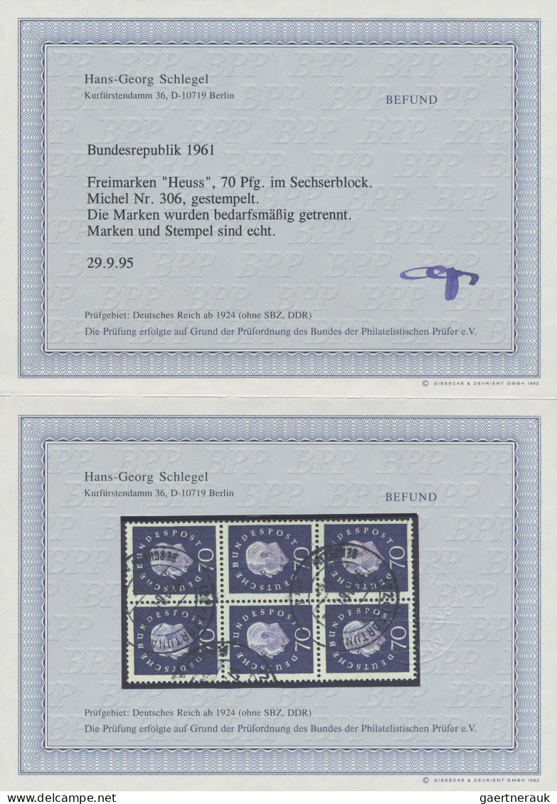 Bundesrepublik Deutschland: 1959, Heuss III, 70 Pf Als Senkrechter Sechserblock, - Gebruikt