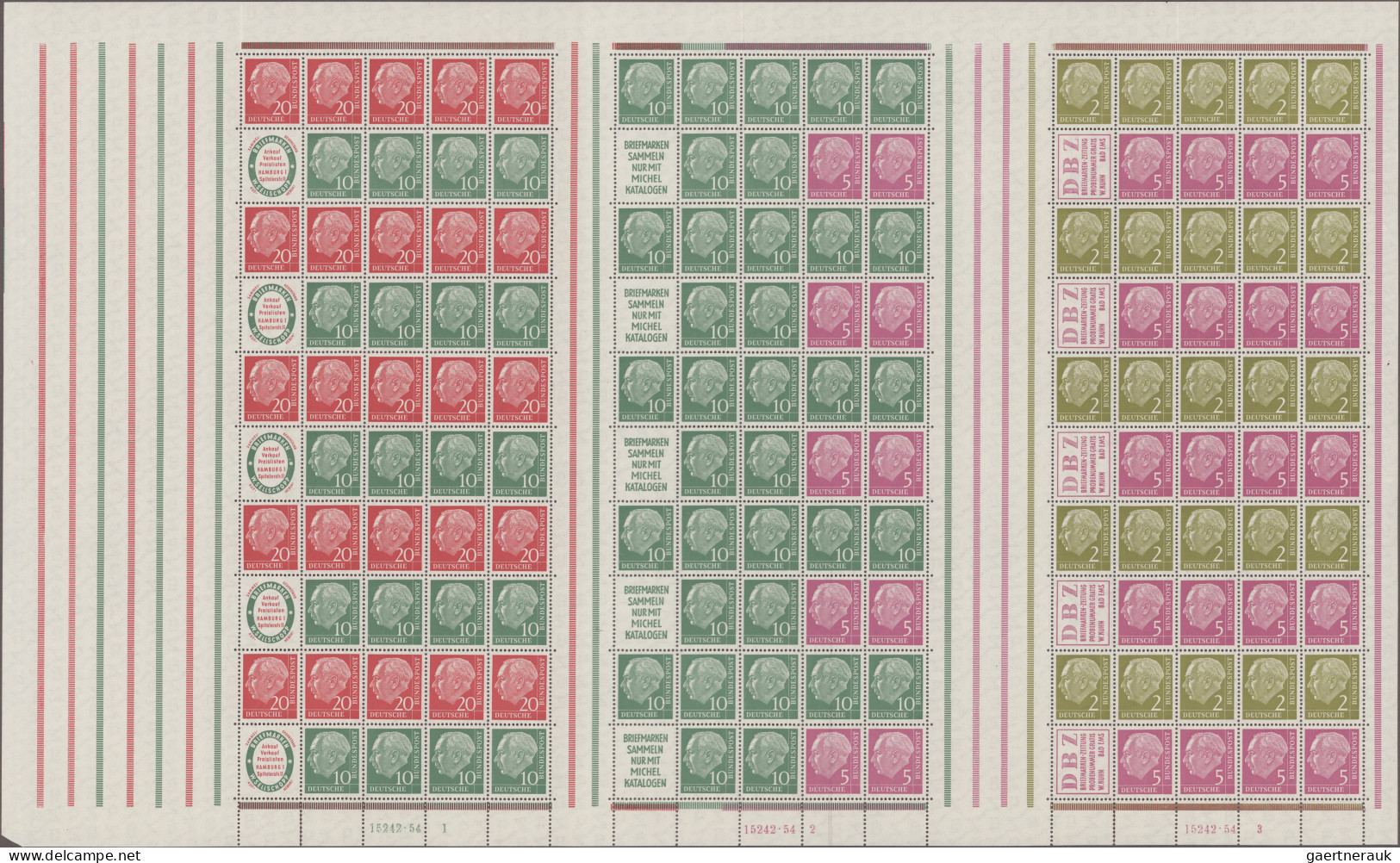 Bundesrepublik - Markenheftchenbogen: 1955, Heuss, Markenheftchenbogen 3, Komple - Other & Unclassified