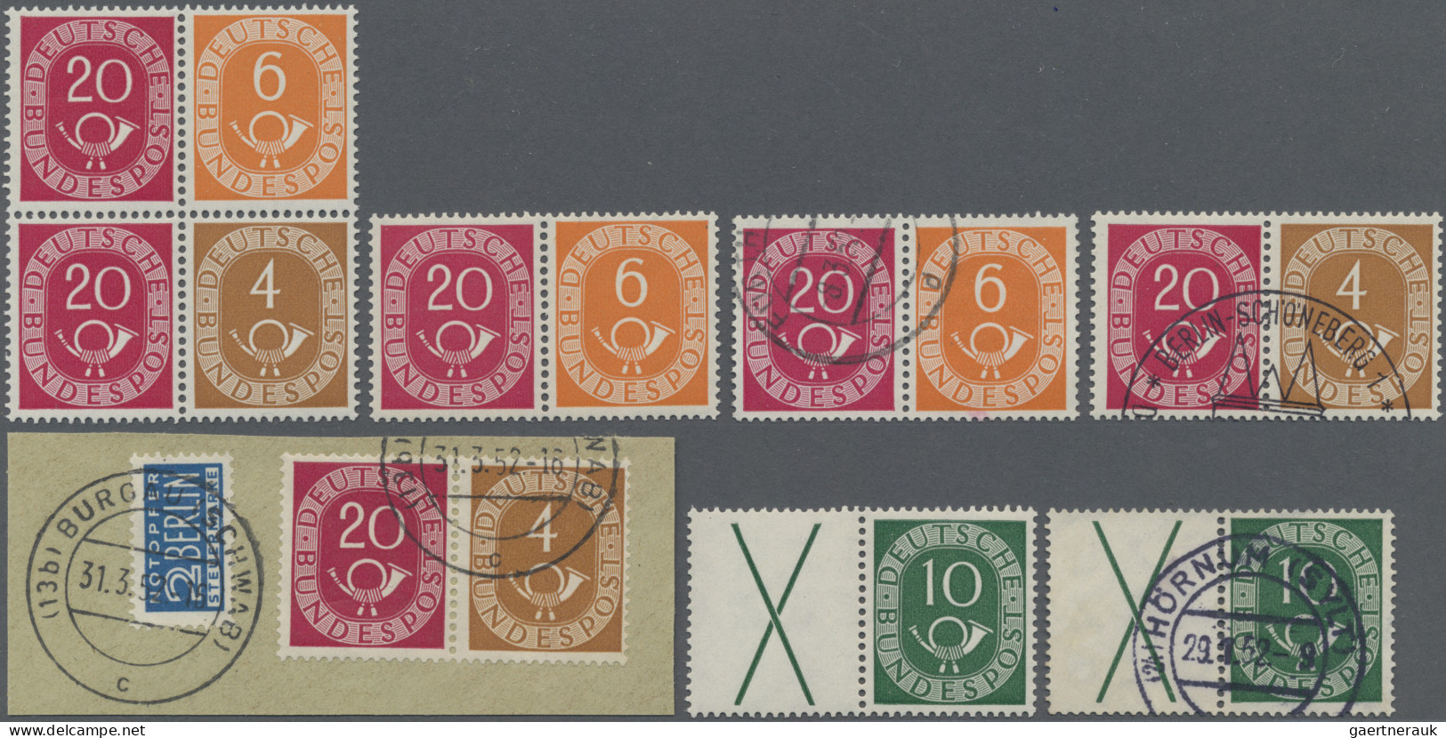 Bundesrepublik - Zusammendrucke: 1951, Posthorn, Zusammendrucke X /10 (Pf) Je Po - Se-Tenant