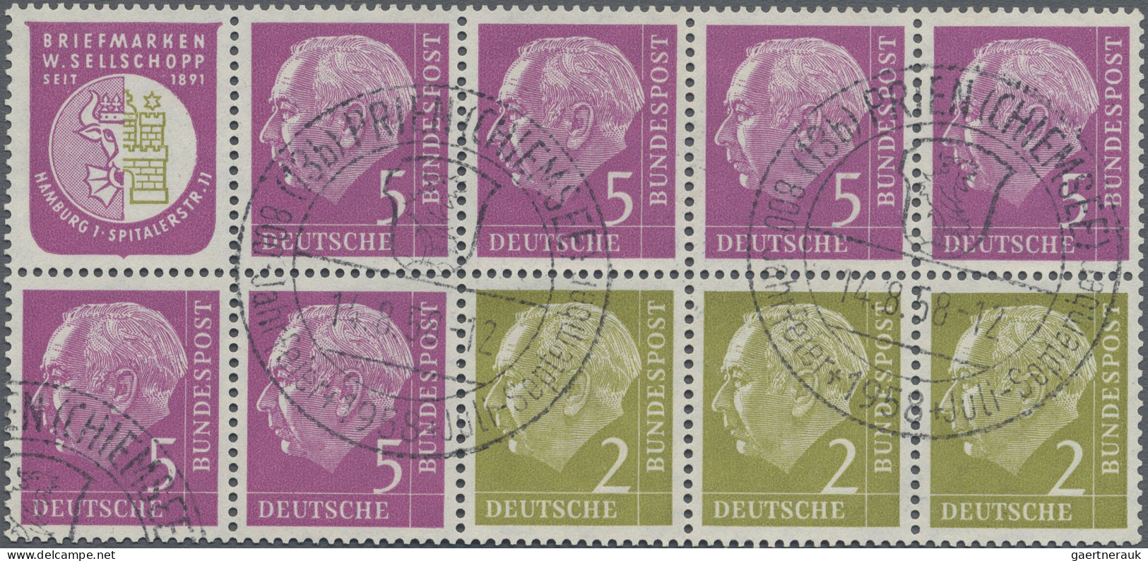 Bundesrepublik - Zusammendrucke: 1956, Heuss I, H.-Blatt 6, postfrisch, gestempe