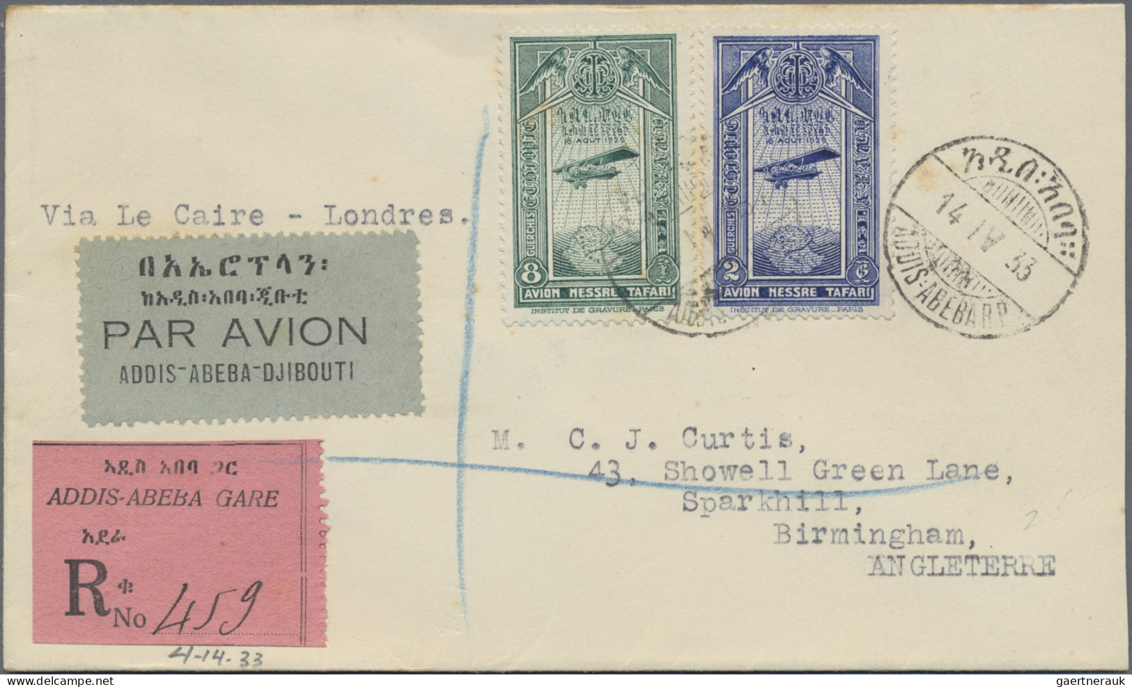 Ethiopia: 1933/1960, Lot Of Five Covers Incl. Two Registered, 14.IV.33 Airmail C - Ethiopie