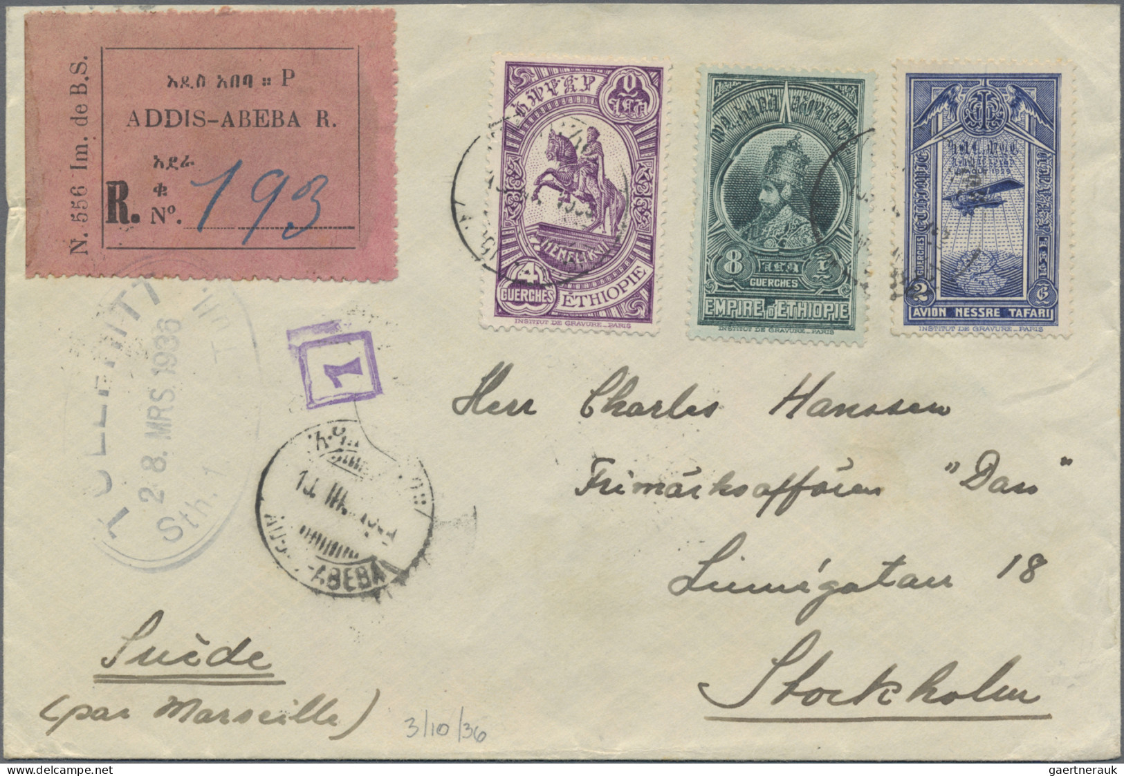 Ethiopia: 1933/1960, Lot Of Five Covers Incl. Two Registered, 14.IV.33 Airmail C - Ethiopie