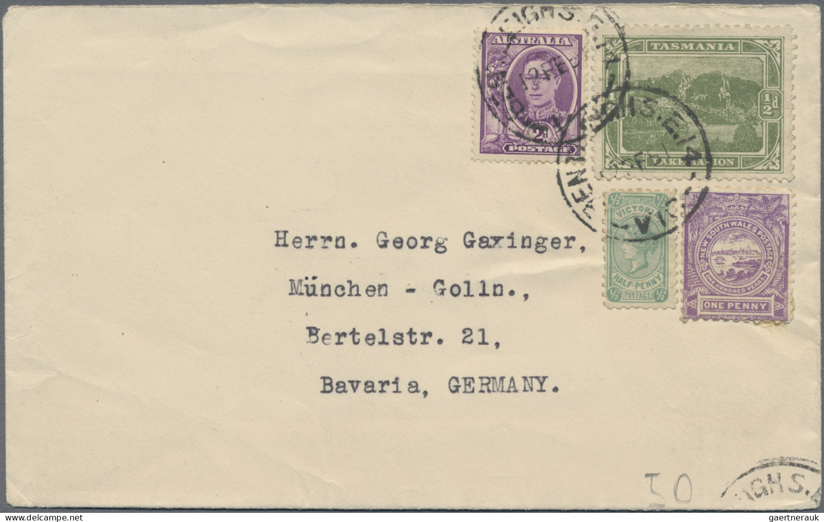 Australia: 1898/1934, Five Entires: Tasmania OPS Only Envelope Marked "Secretary - Collections