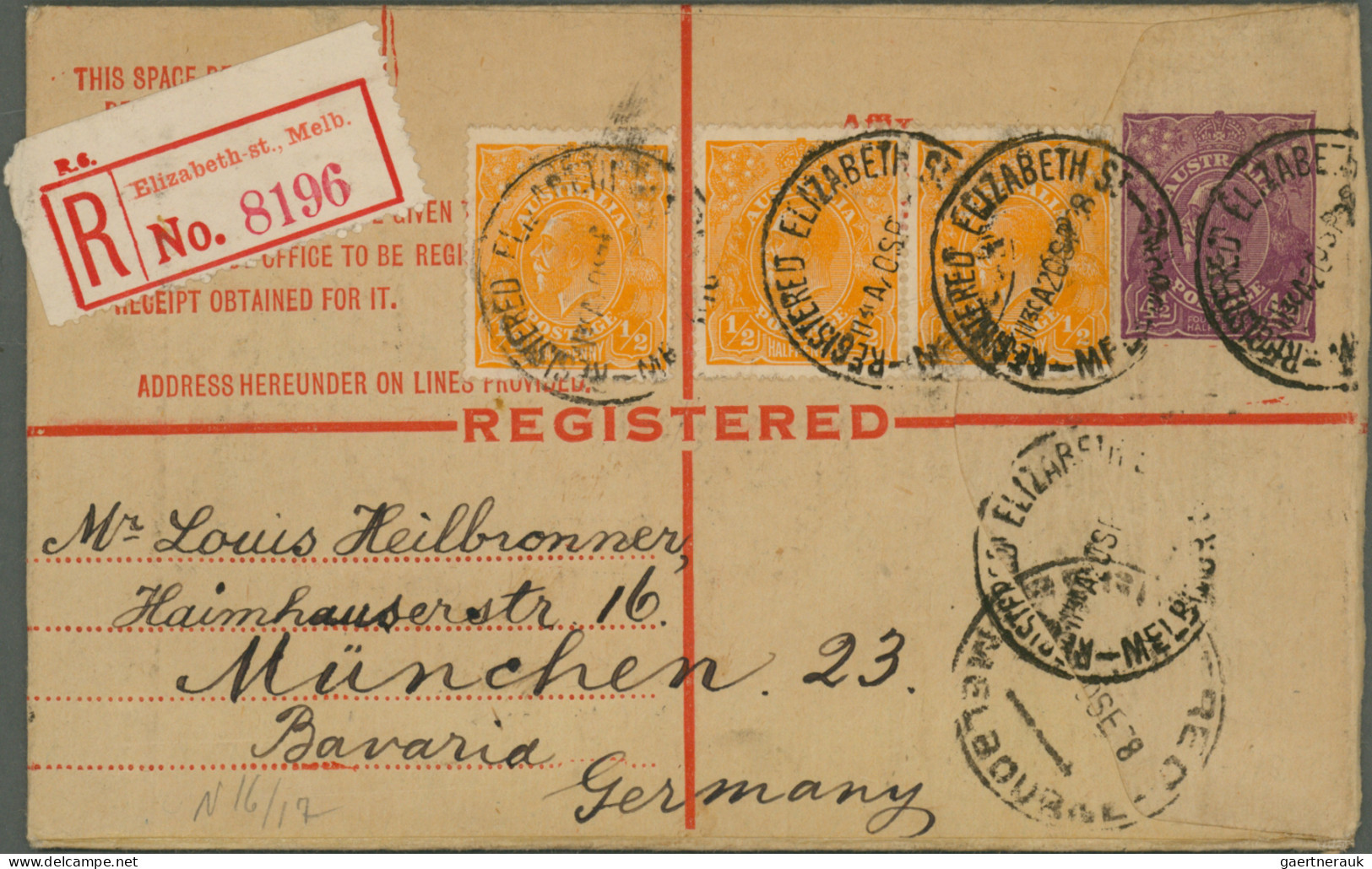 Australia - Postal Stationery: 1920/1928, Registration Envelopes KGV: Sideways 5 - Ganzsachen