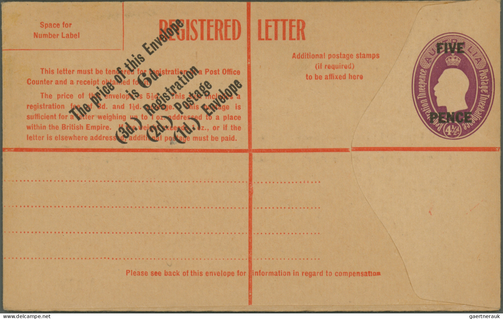 Australia - Postal Stationery: 1920/1928, Registration Envelopes KGV: Sideways 5 - Postal Stationery