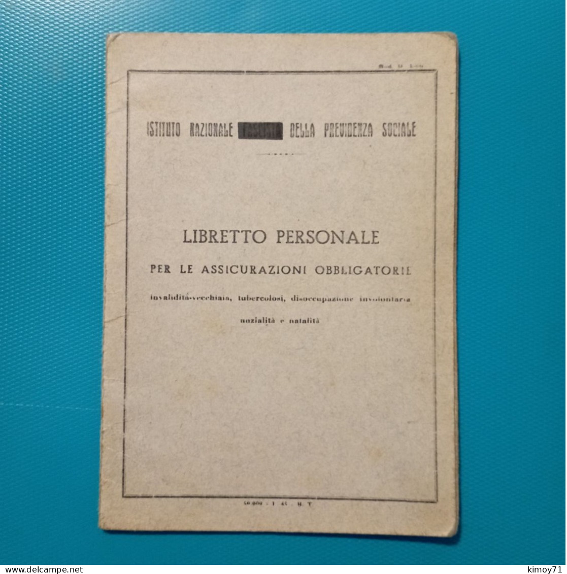 Libretto Personale Per Le Assicurazioni Obbligatorie - Documents Historiques