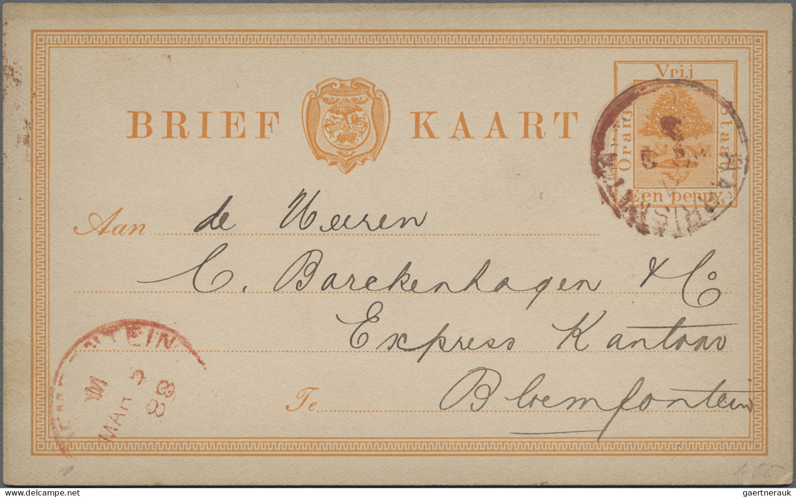 Oranje Free State - Postal Stationery: 1885/1897, Postal Card 1d. Orange, Lot Of - Sonstige & Ohne Zuordnung