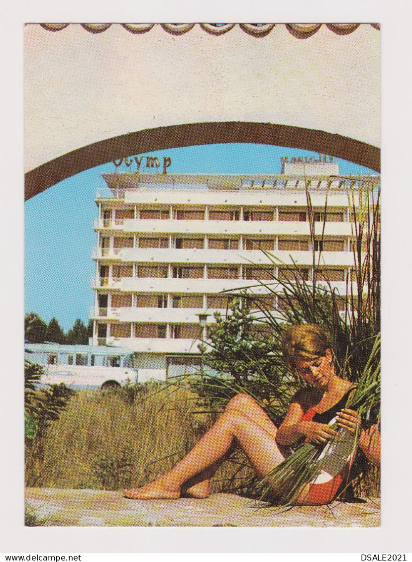 Sexy Woman, Lady W/Swimwear, Bikini, Summer Beach Scene, Hotel "OLYMP" Sunny Beach, Vintage Postcard Pin-Up RPPc (67369) - Pin-Ups