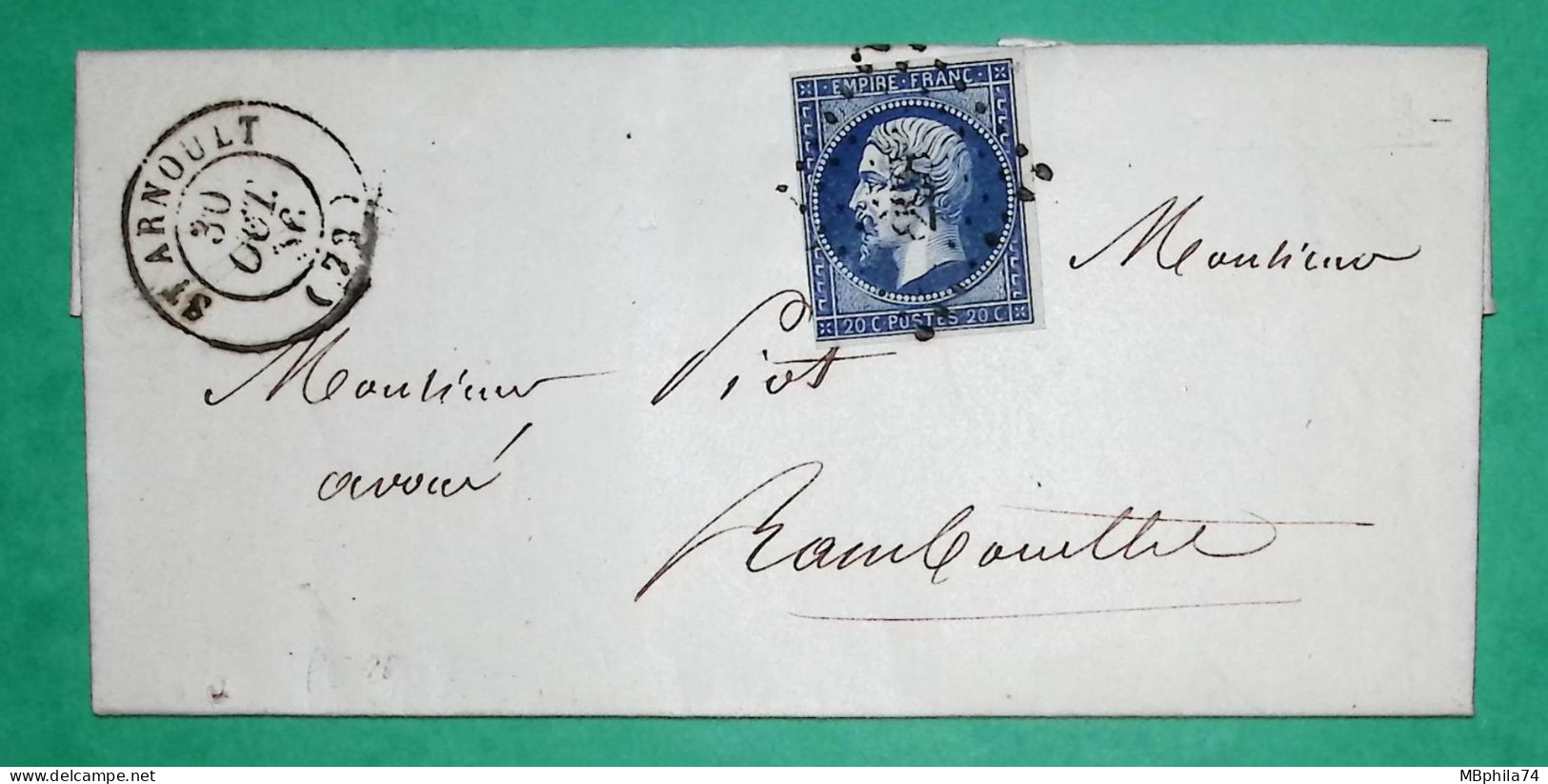 N°14 PC 2989 ST ARNOULT SEINE ET OISE POUR RAMBOUILLET 1856 LETTRE COVER FRANCE - 1849-1876: Période Classique