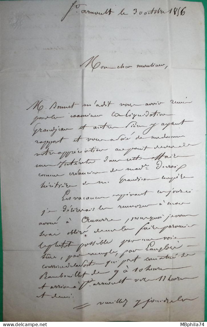 N°14 PC 2989 ST ARNOULT SEINE ET OISE POUR RAMBOUILLET 1856 LETTRE COVER FRANCE - 1849-1876: Période Classique