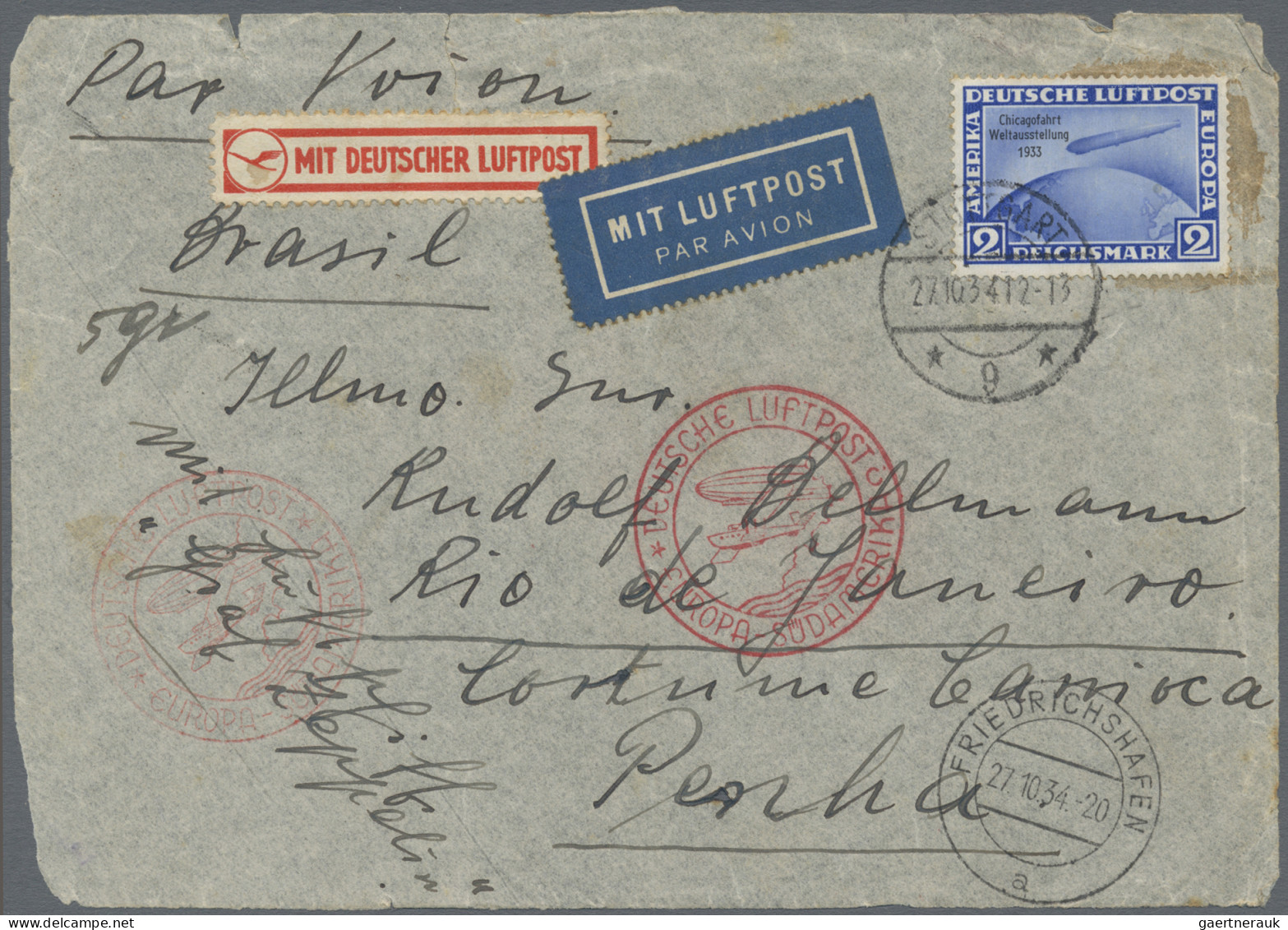 Air Mail - Germany: 1916/1940, Partie Von 15 Briefen Und Karten, Dabei Fotokarte - Poste Aérienne & Zeppelin