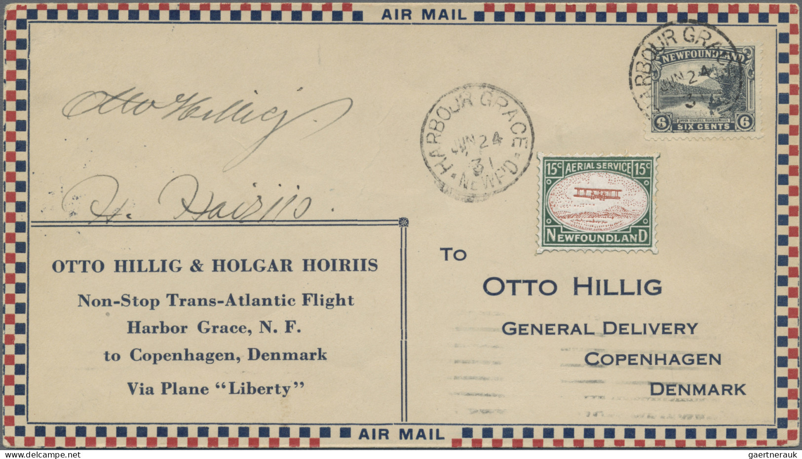 Airmail - Overseas: 1934, USA/Newfoundland, "Otto Hillig And Holgar Hoiriis Tran - Other & Unclassified