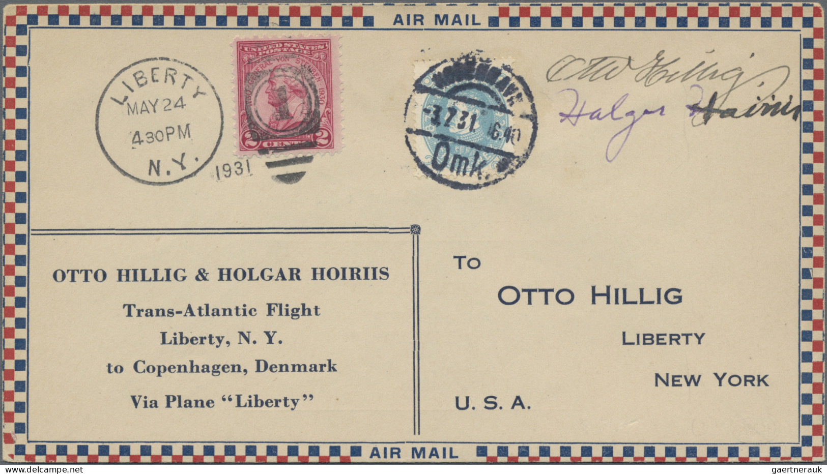 Airmail - Overseas: 1934, USA/Newfoundland, "Otto Hillig And Holgar Hoiriis Tran - Other & Unclassified