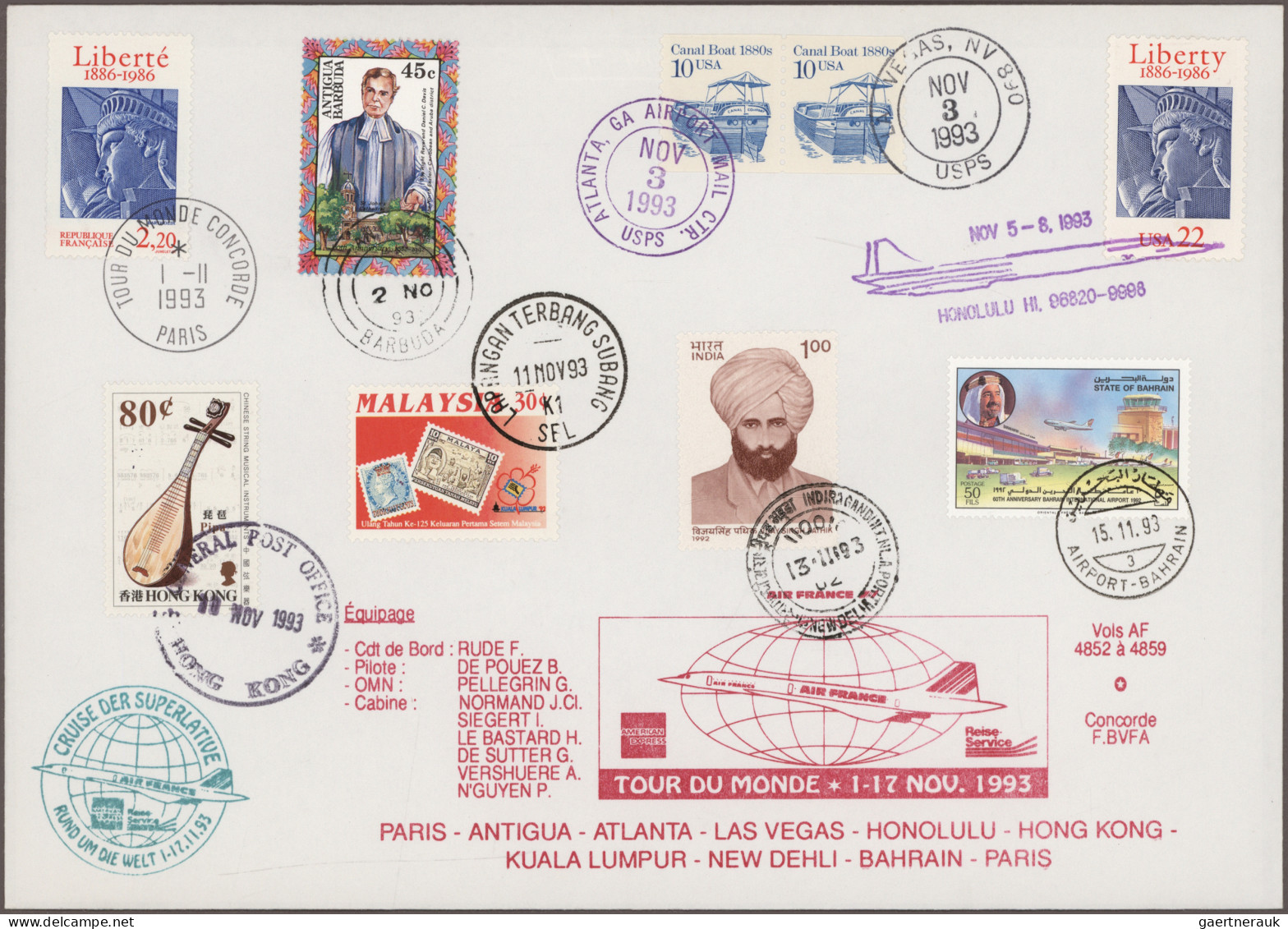 Air Mail: 1986/1999, Concorde round-the-world flights, complete collection of 11