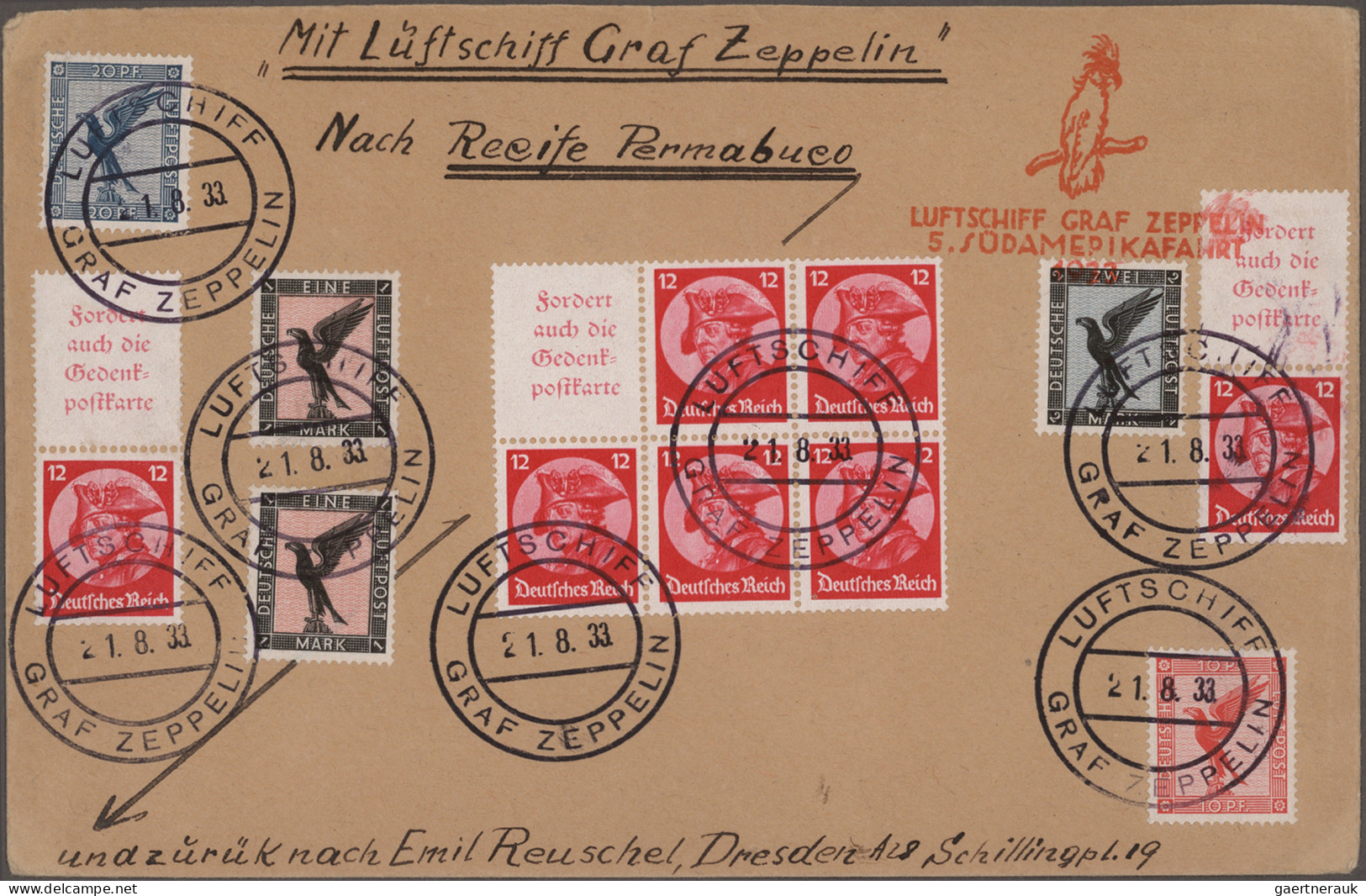 Zeppelin Mail - Germany: 1912/1936, Sammlung mit rund 220 Briefen, Karten und Be