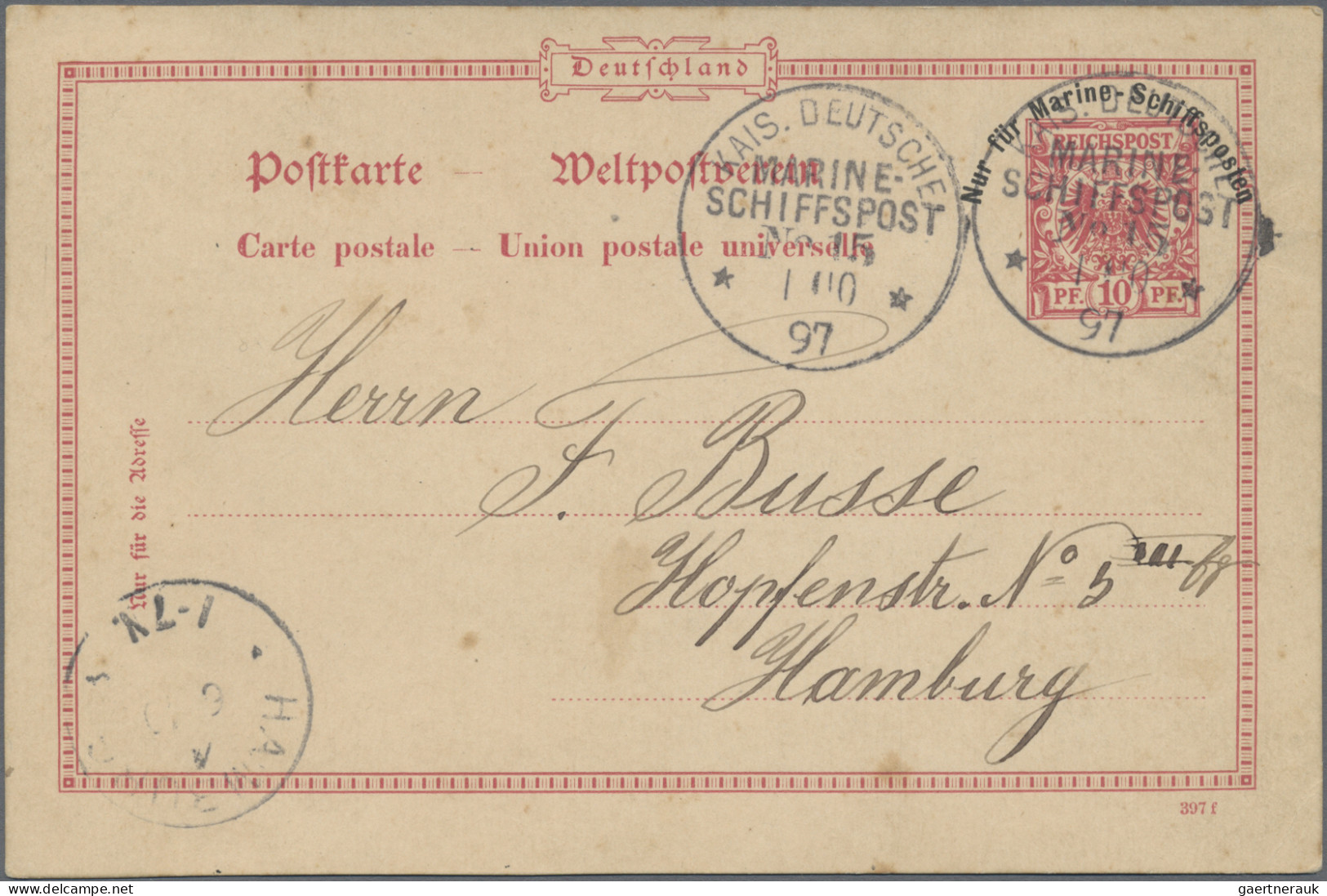 German Ship Post - Marine - Postal Stationery: 1897/1899, Fünf Gebrauchte Karten - Autres & Non Classés