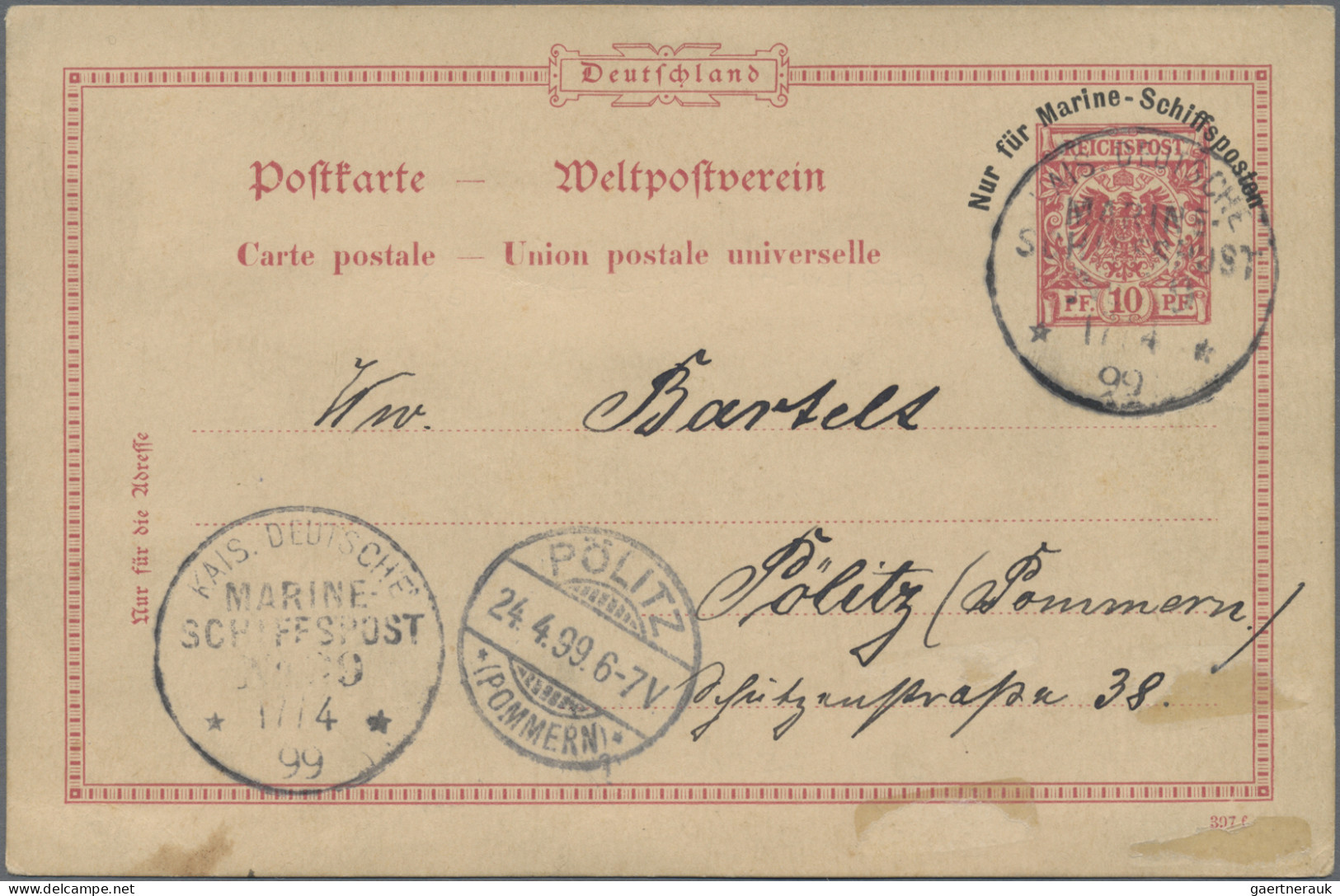 German Ship Post - Marine - Postal Stationery: 1897/1899, Fünf Gebrauchte Karten - Autres & Non Classés