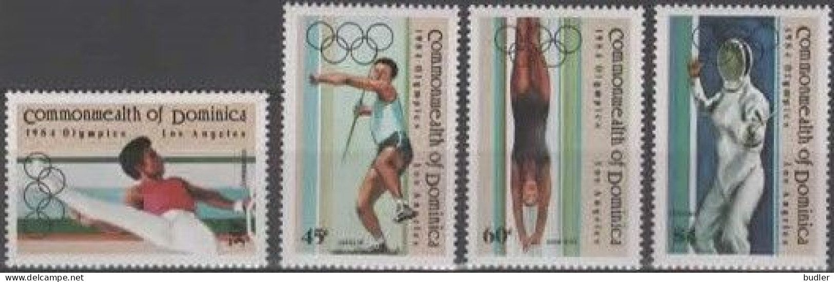 DOMINICA :1984: Y.798-801 + BF88 : ## Olympics LOS ANGELES 1984 ##. @§@ Lancement Du Javelot – Plongeon De Haut-vol .... - Zomer 1984: Los Angeles