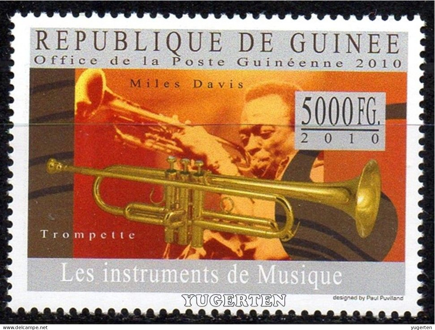 GUINEA 2010 - 1v - MNH - Miles Davis - Music Instruments - Trumpet - Musique, Muziek, Musik - Musikinstrumente, Jazz - Musique