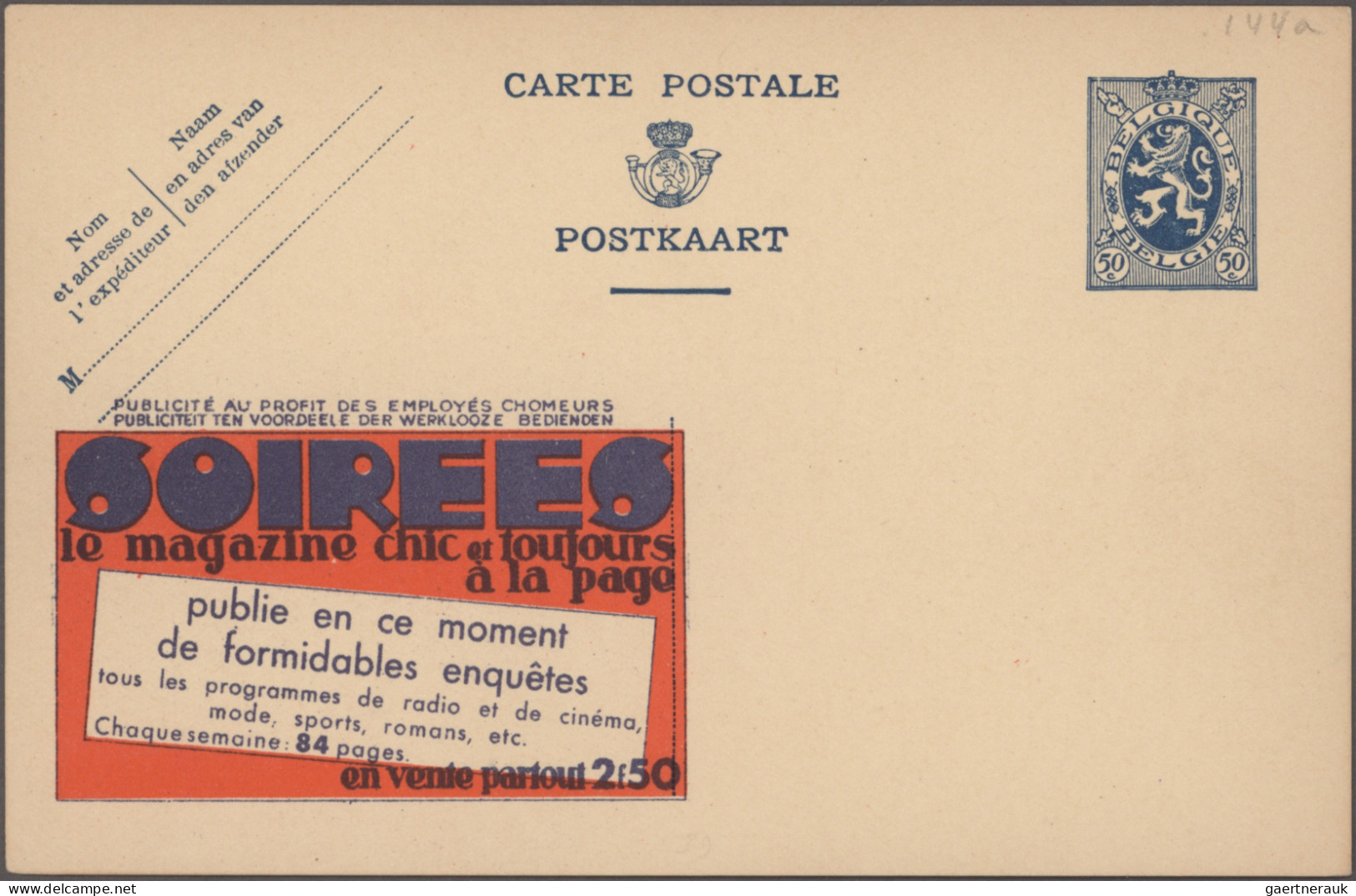 Belgium - postal stationery: 1933/1963, postal stationery picture postcards - pu